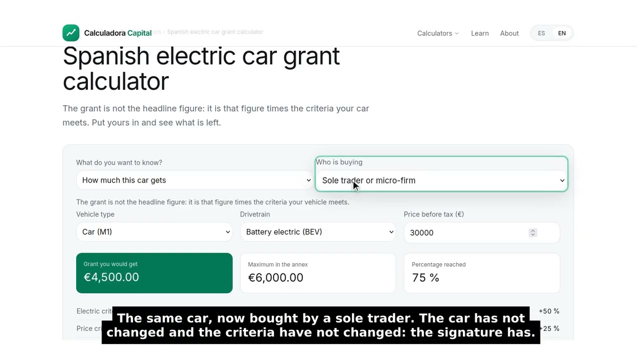 Spain EV grant 2026: the Plan Auto+ maximum is not what you get