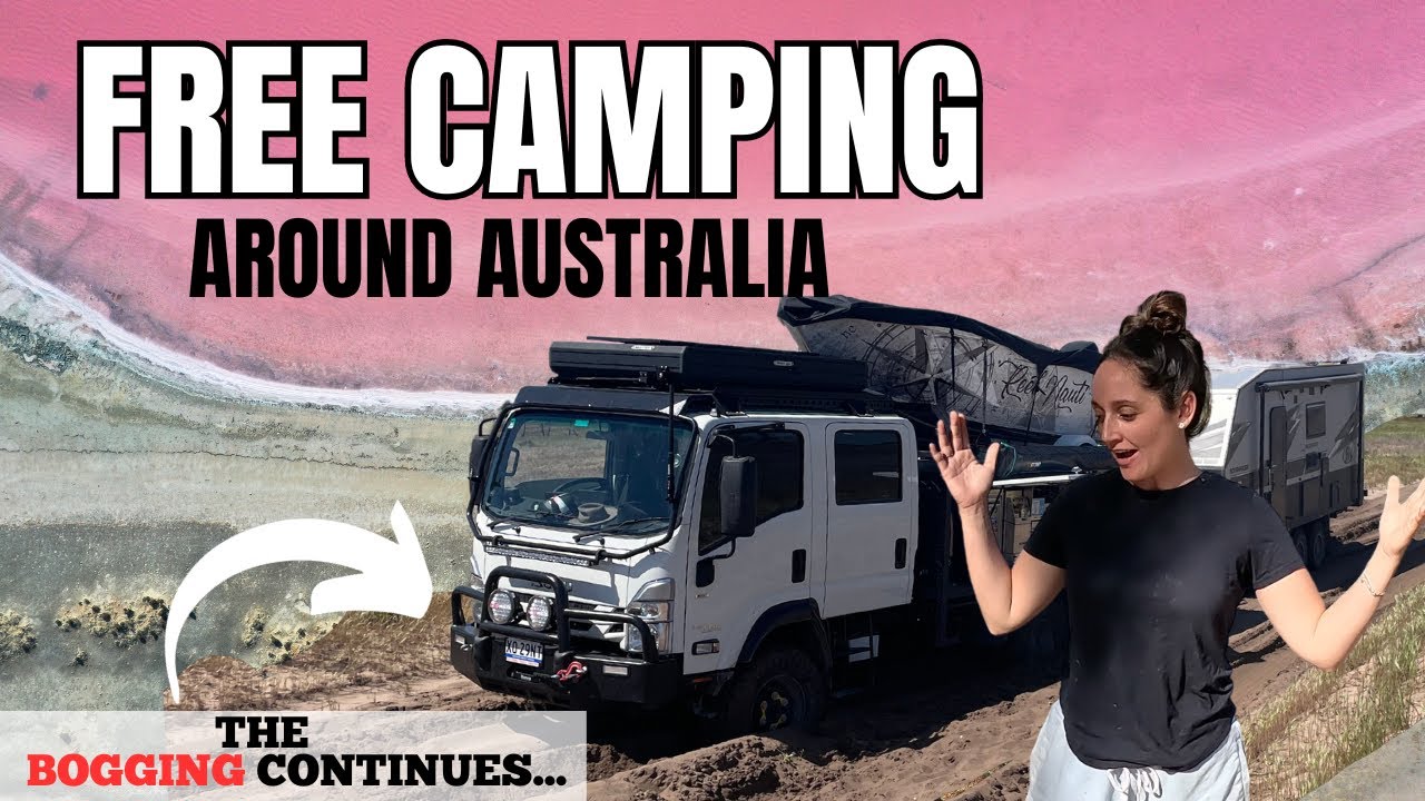 4x4 Isuzu Truck  & CARAVAN - FREE CAMPING on a PINK LAKE/BOGGED/FISHING - Travelling AUSTRALIA