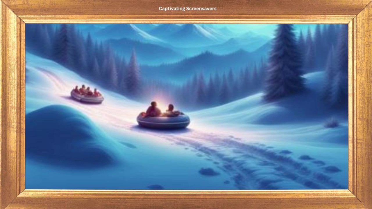 Winter Tubing | Gold Frame | Winter TV Art Loop | No Sound