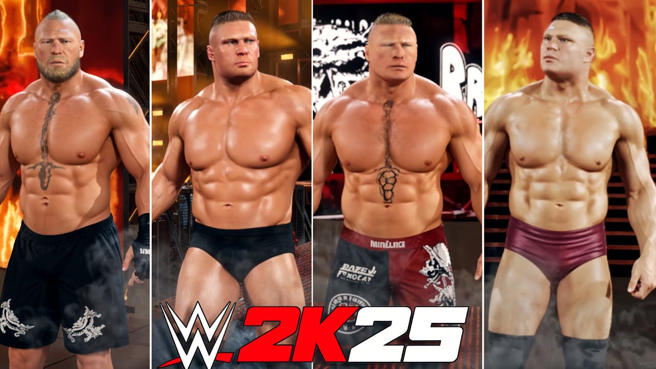 Все появления Брока Леснара в WWE 2K25 с темой и графикой