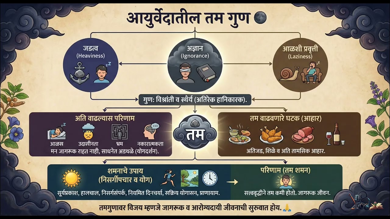 तमस गुण म्हणजे काय? | Tamas Guna in Ayurveda & Yoga | आळस, नकारात्मकता कशी दूर करावी? मार्गदर्शन 