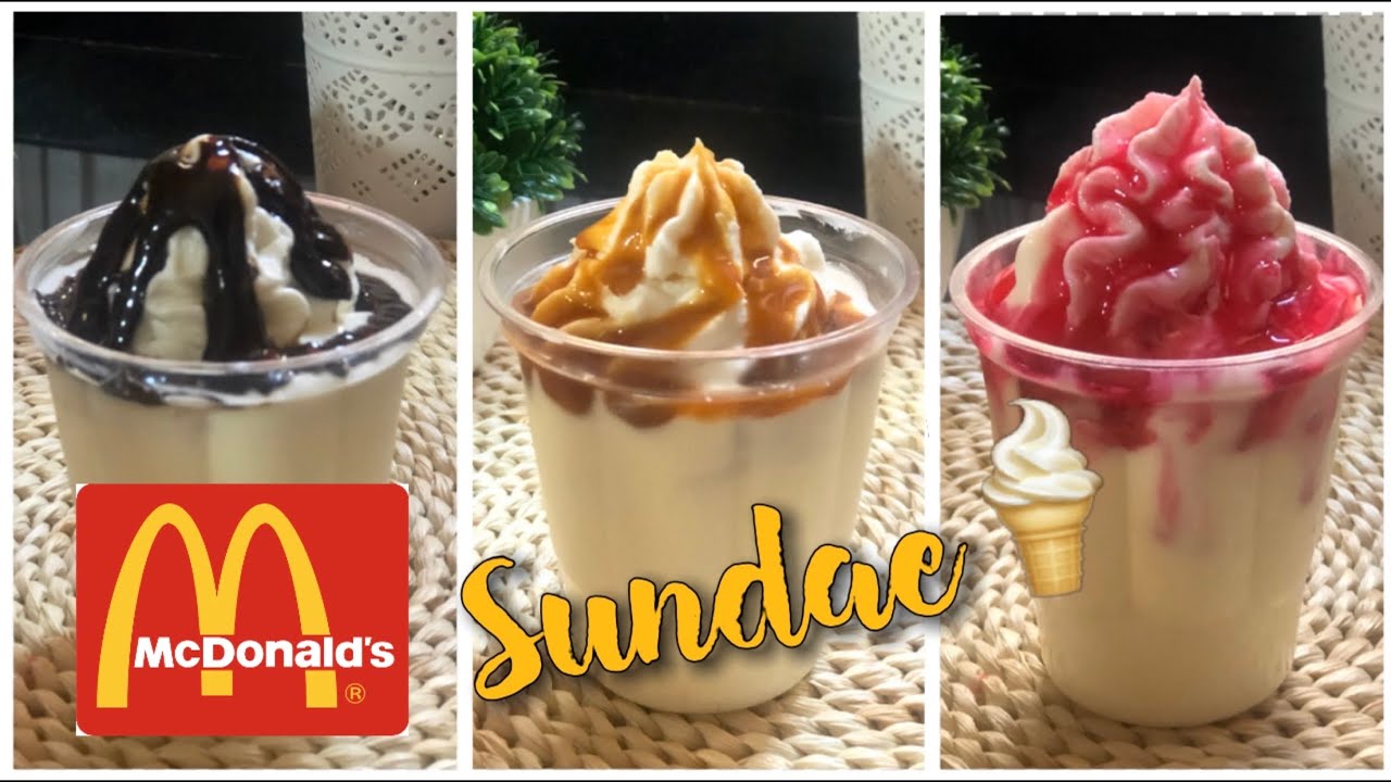 ايس كريم ماكدونالدز صنداي/ مع صوص الكراميل و الفراوله و فادچ الشوكلاته الساخن / Soft Serve Ice Cream