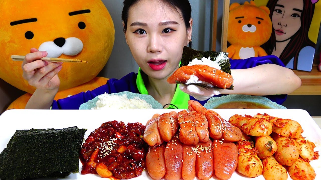 명란젓 낙지젓 고봉밥 총각김치 구운김 먹방 Mukbang