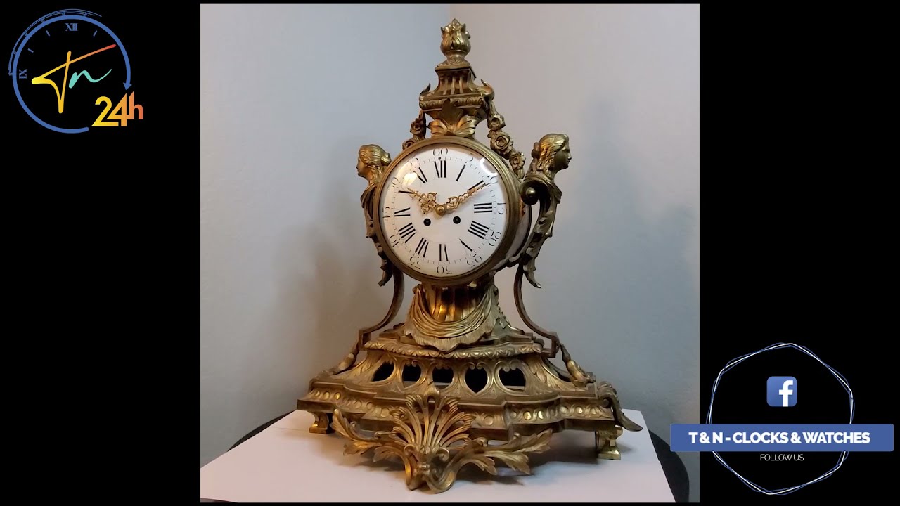 Antique French Brass Rococo Mantle Clock