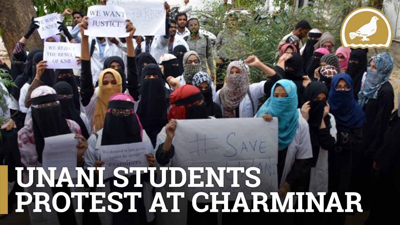 Unani Students Protest at Nizamia Tibbi College, Charminar