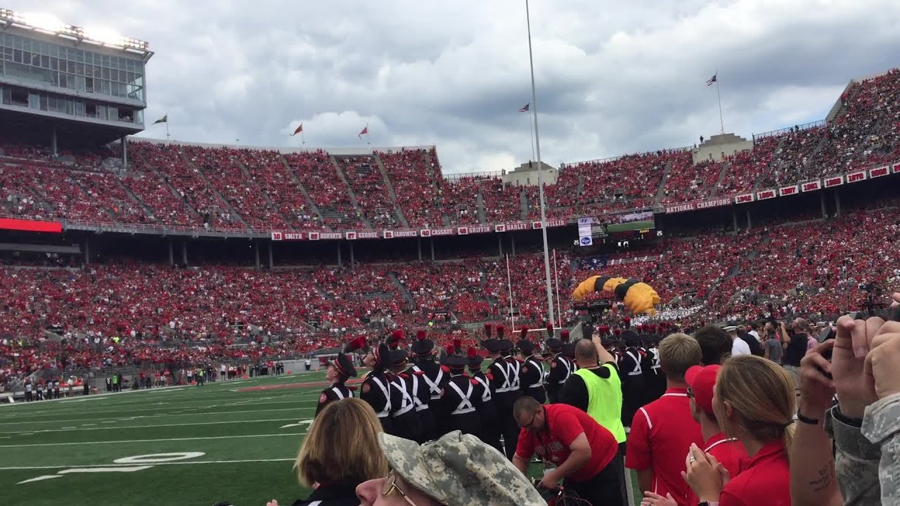 Army West Point Parachute Team enters Ohio Stadium