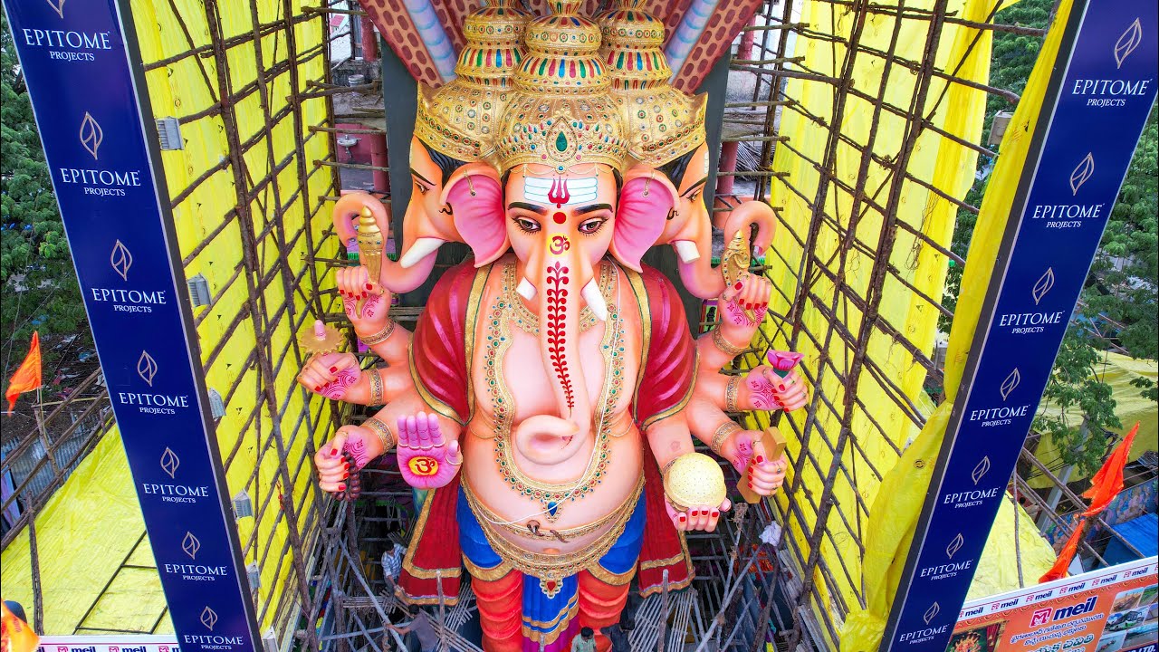 Khairatabad Ganesh 1st Face Revealing Drone Visuals | Khairatabad Ganesh 2025 | Biggest Ganesh 2025