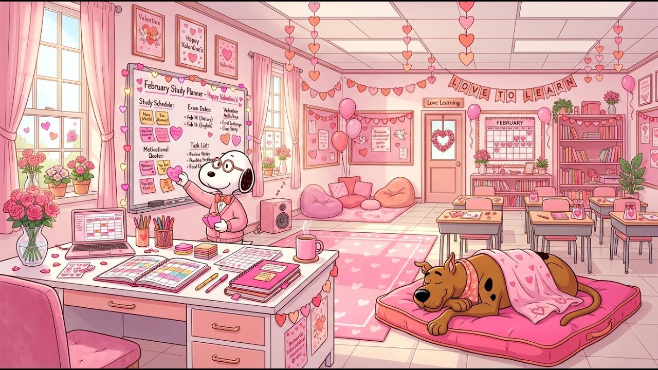Snoopy Organizing Valentine Study Planner 💘📘 Calming Jazz Classroom Music for Focus, Study, Exams