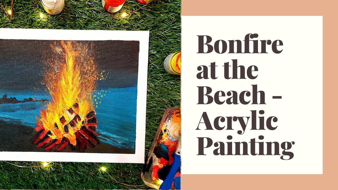 #19 Brushes & Spoons/ Bonfire At The Beach🔥⛱🌊/ Acrylic Painting