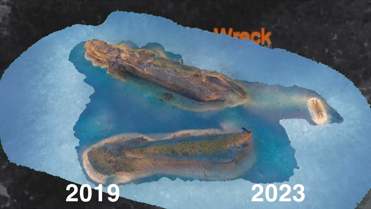 IJN Oite shipwreck - comparison of 2019 photogrammetry scan with 2023 photogrammetry scan