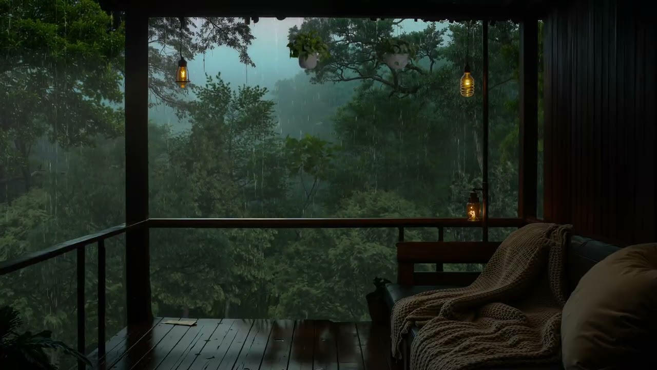 Cozy Balcony Rain in the Forest | Deep Sleep & Meditation Ambience💤💤