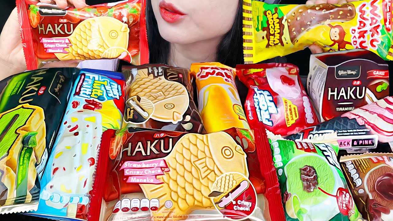 ASMR GLICO WINGS ICE CREAM 🍦 HAKU MATCHA MONAKA, JCONE, WAKU WAKU, HAKU TIRAMISU, MOCHI ICE CREAM