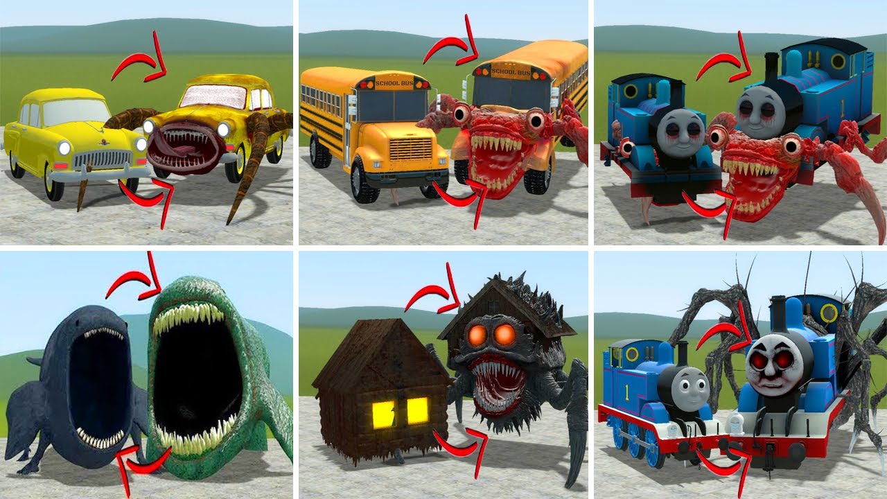 EVERYTHING TURNED INTO MONSTERS: CAR EATER, SCHOOL BUS EATER, THE BLOOP, HOUSE HEAD IN GMOD!!