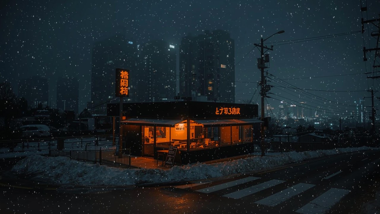 Cozy Tokyo Café at Night 🌨️ Winter Snow, Warm Coffee & Chill Ambience