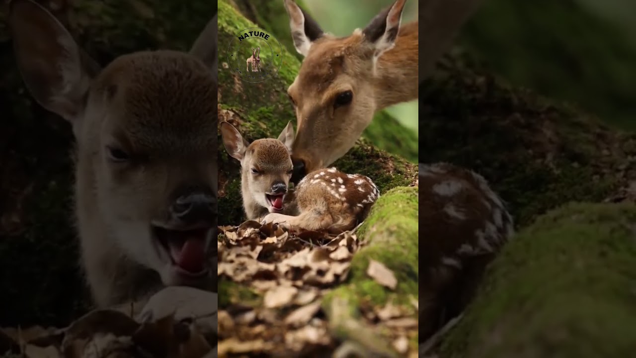 Deer mother caring & love with baby| wildlife |Nature on the road