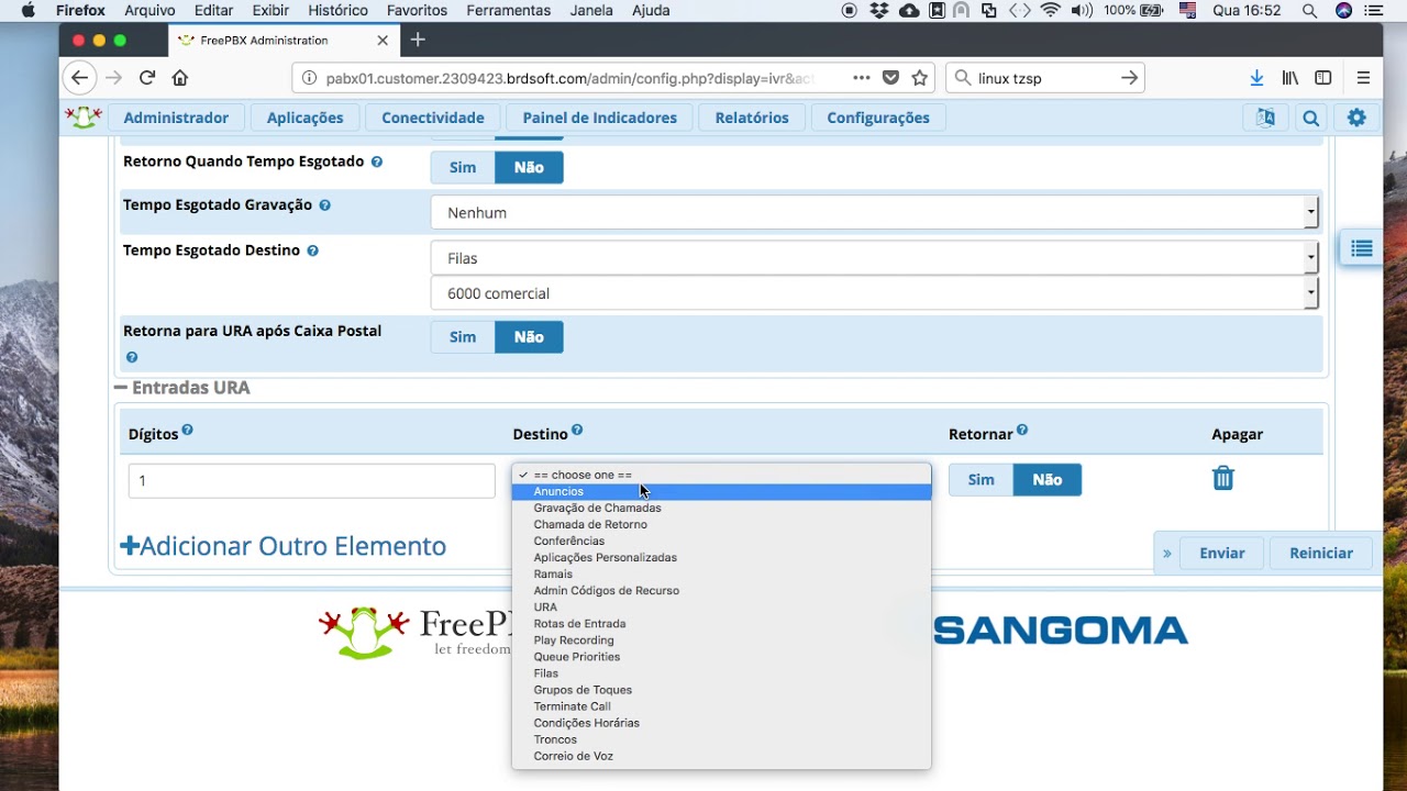 Rotas de entrada no FreePBX