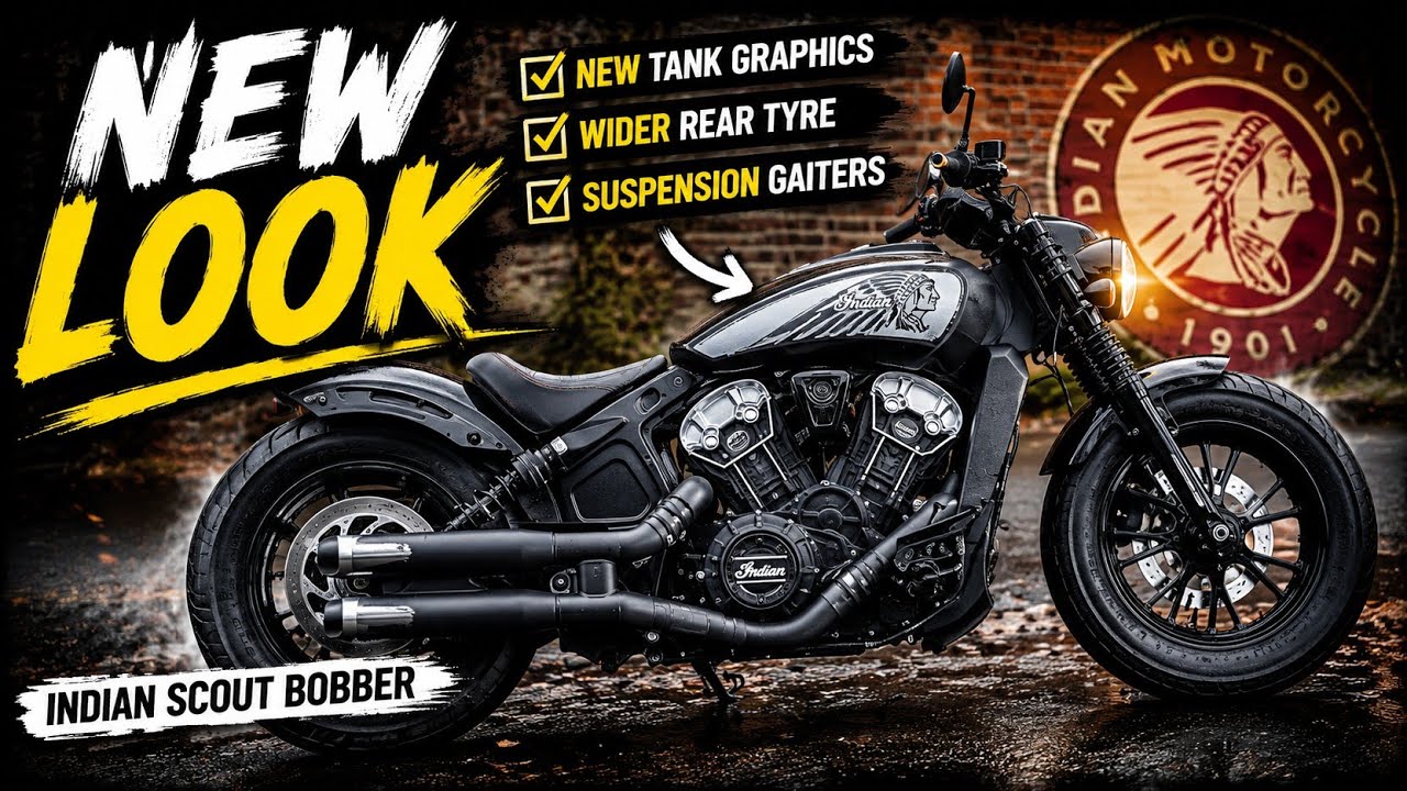 Indian Scout Bobber gets new tank graphics, Wider Rear tyre & Suspension gaiters