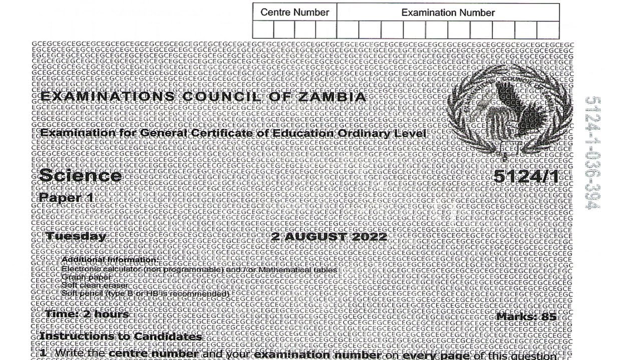 2022 GCE Science Paper 1 ECZ