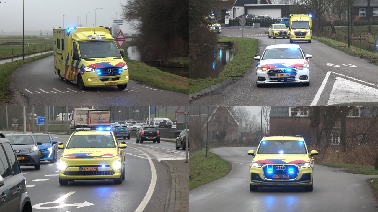 (Spoedtransport) Hulpdiensten met spoed naar een ernstig bedrijfsongeval in Giessenburg