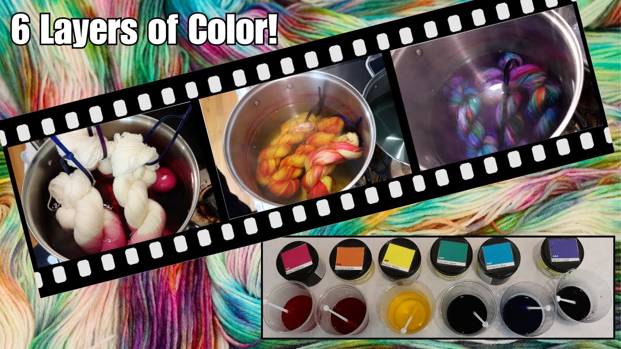 Dyeing Twisted Skeins 6 Times; Layering Rainbow Colors on Each Layer (Dyepot PS 90)