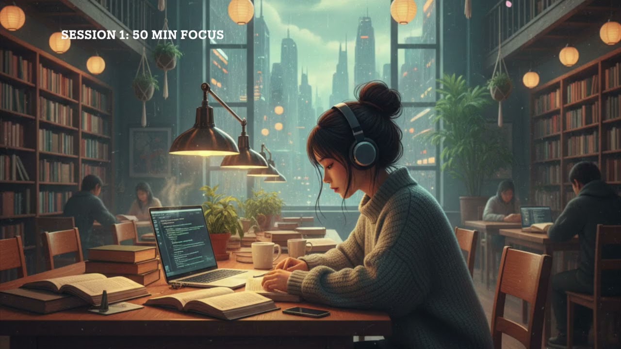 2-HOUR STUDY WITH ME in a Cozy Library | Pomodoro 50/10, Deep Work & Lofi Music