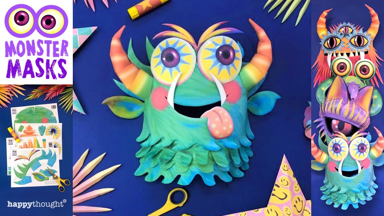 DIY 3D paper Monster mask tutorial video. Download/print Loopy monster mask template • Happythought