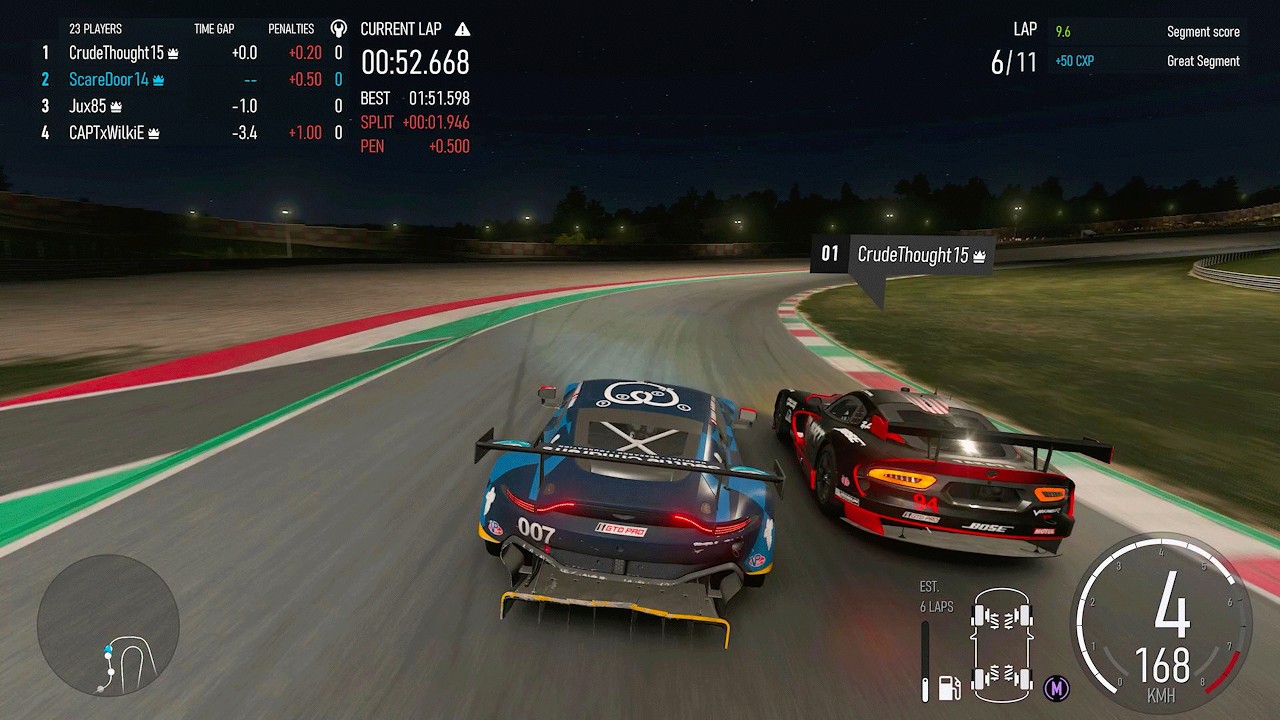 Aston Martin Vantage GTE Navigating Through Mugello Night Traffic (Forza Motorsport)
