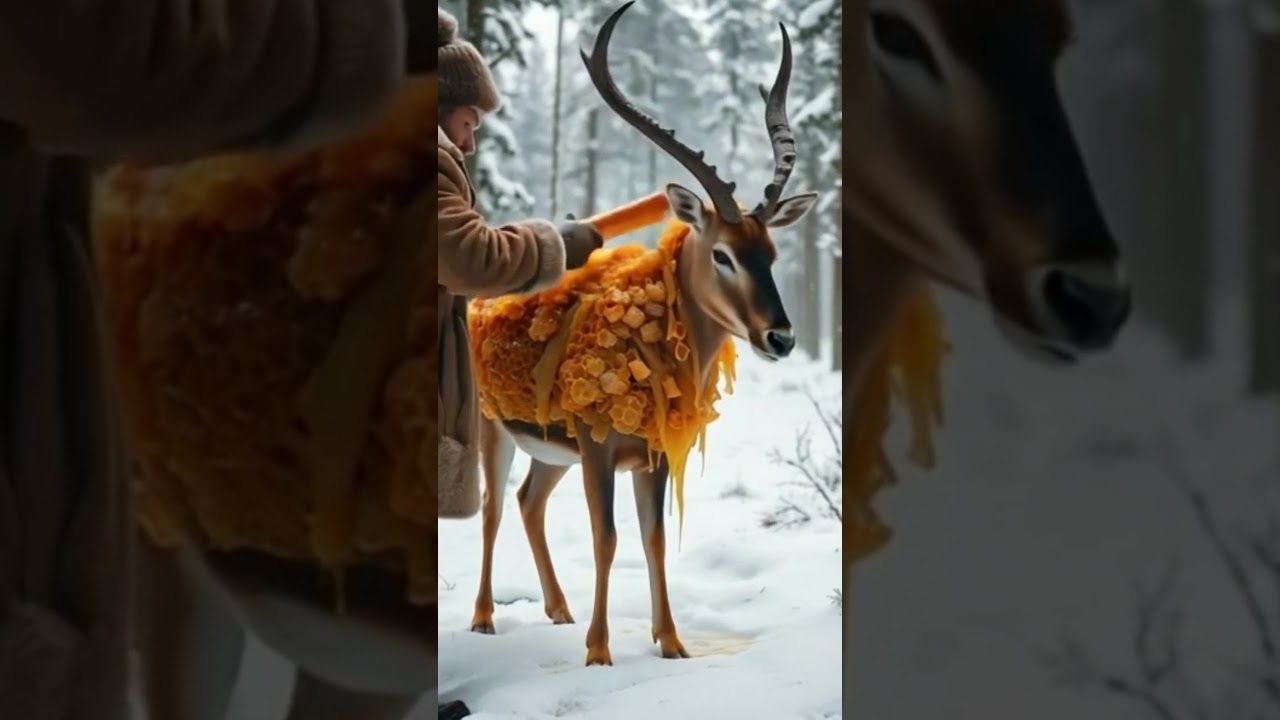 Surreal Winter Rescue  Saving an Antelope Covered in Honeycomb! ❄️🦌🍯 #wildliferescue