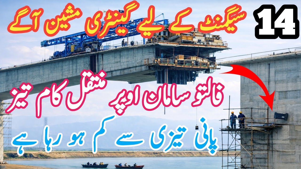 14سیگمنٹ کےلیےگینٹری مشین آگے/فالتو سامان اوپر منتقل کام تیز/پانی تیزی سےکم ھو رھا ھے/Rathuwa Bridge