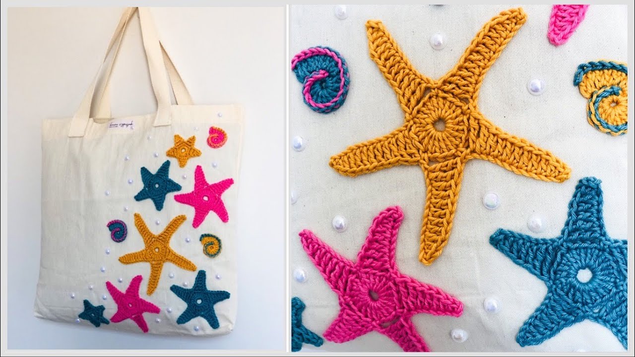 ECOBAG CUSTOMIZADA COM CROCHÊ - FUNDO DO MAR
