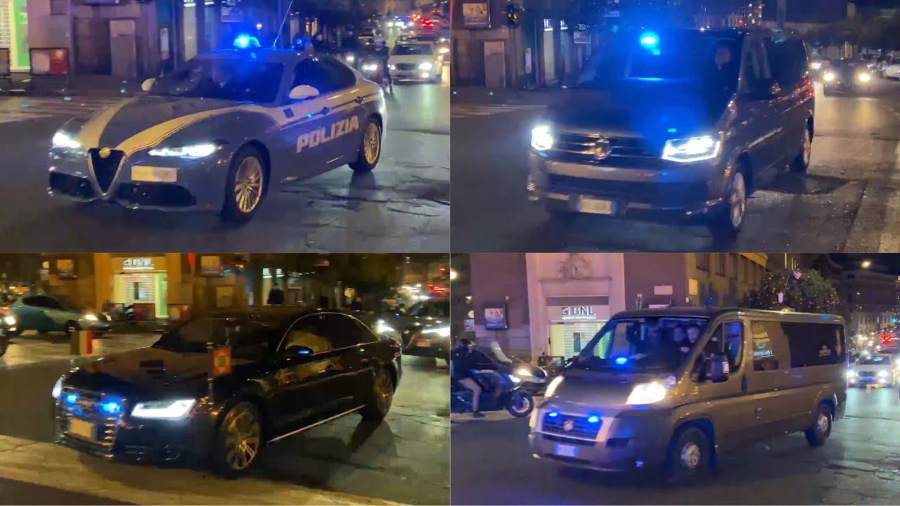 CORTEO PRESIDENZIALE SERGIO MATTARELLA SCORTA POLIZIA E CARABINIERI IN SIRENA E EMERGENZA
