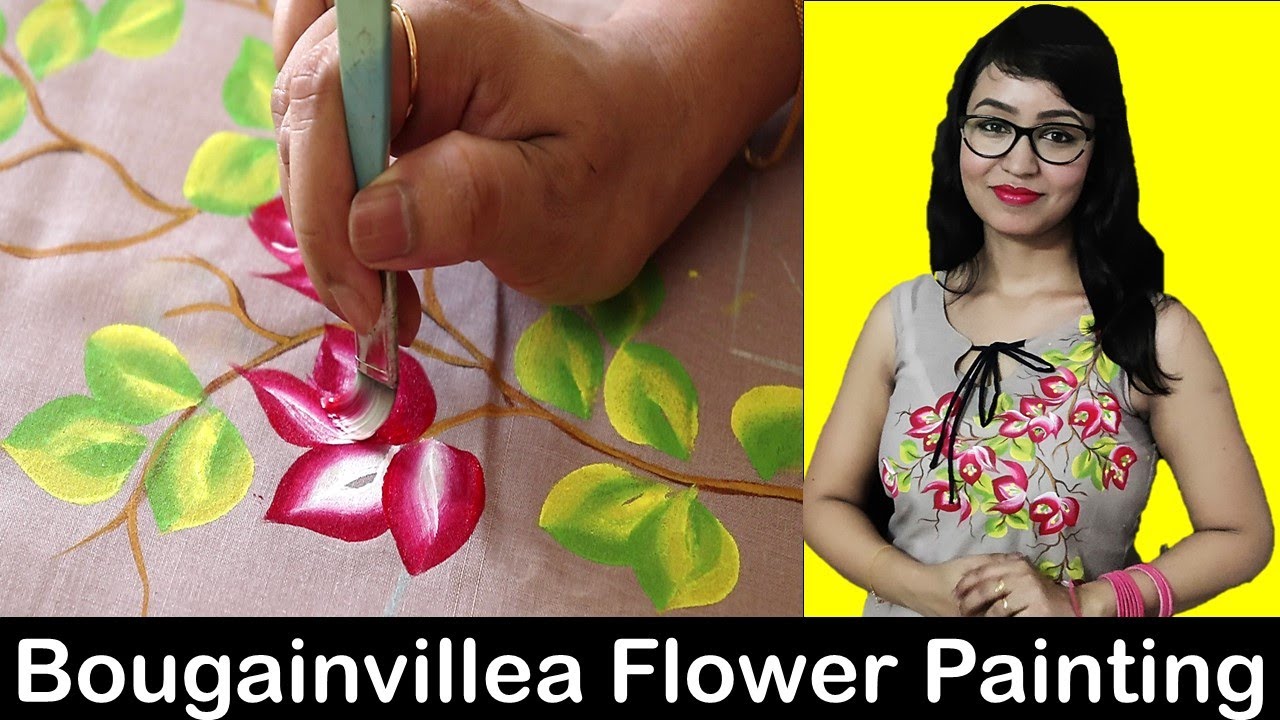 Bougainvillea Flower Painting on Fabric I Double Shaded Flower Painting on Kurti, Suit, Top