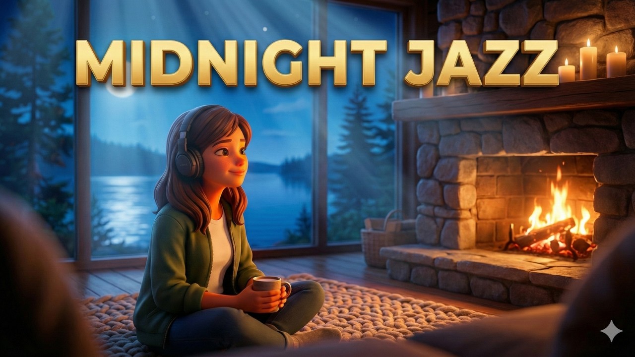 Cozy Lakeside Cabin with Fireplace: Relaxing Jazz Music for a Peaceful Night 🕯️🌊