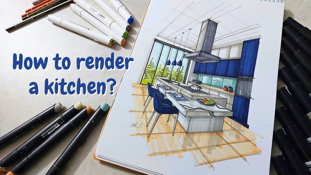 How to render a kitchen with alcohol marker ?!🥣🍞🤔