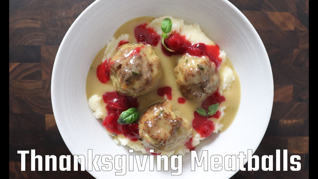 Thanksgiving Turkey and Stuffing Meatballs with Cranberry Orange Relish