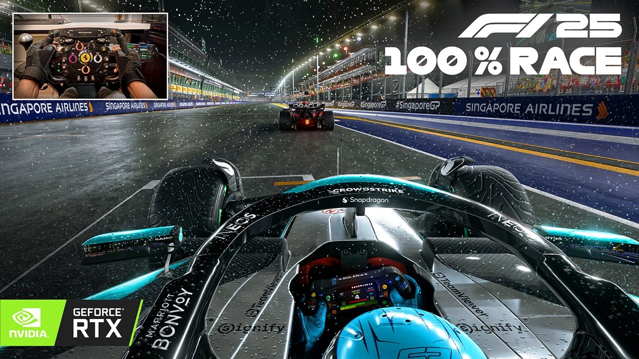 F1 25 Path Tracing in 4K Looks Absolutely Insane - Singapore GP 100% Race | Steering Wheel Gameplay