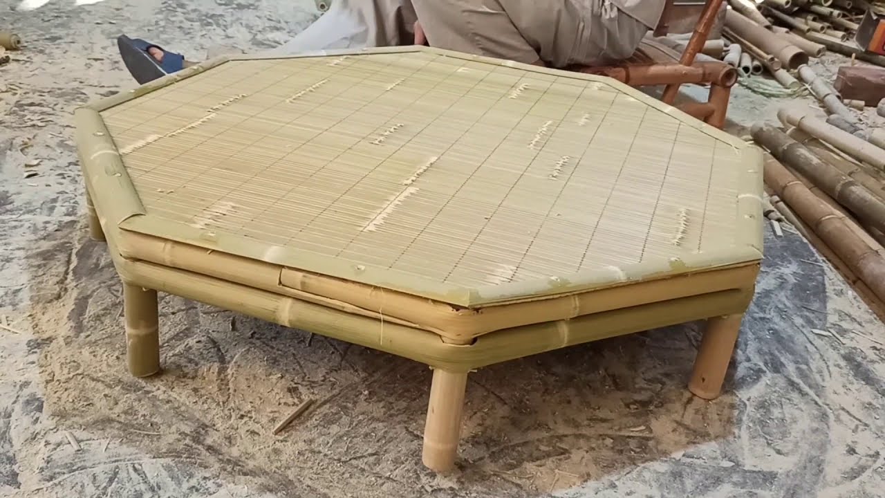 Manufacturing an eight-sided table made from beautiful bamboo. materials from bamboo 2020