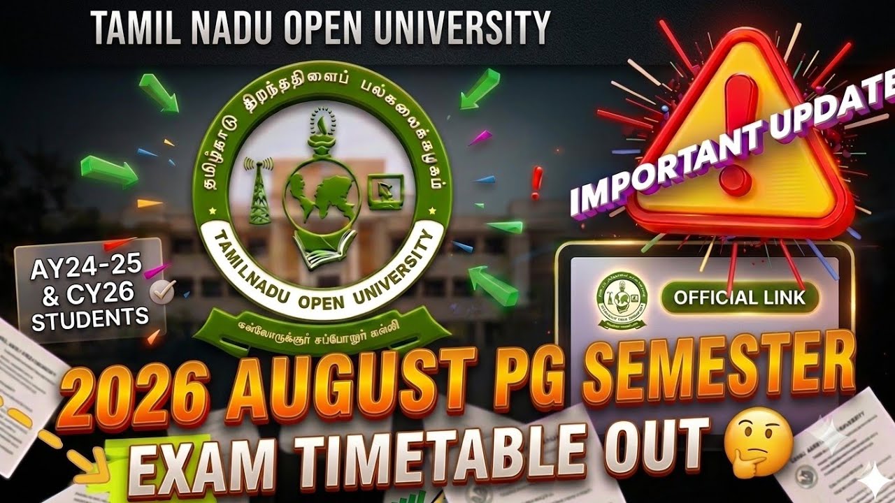 Tamilnadu Open University 2026📈 PG Timetable Release Update l tnou exam timetable l tnou 2026 update