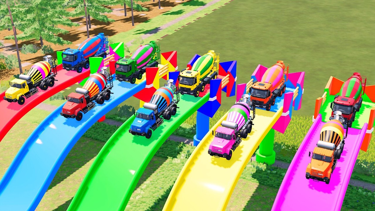 Garage with Colors - ALL MIXER TRUCK WITH DOUBLE FLATBED TRAILER TRUCK, VOLVO, TATRA, INTERNATIONAL