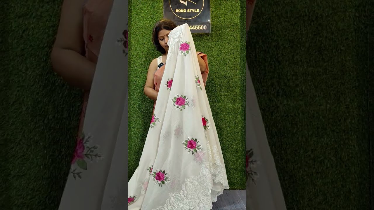 BongStyle Dhaniakhali Pure Cotton Saree with Parsi Work Embroidery
