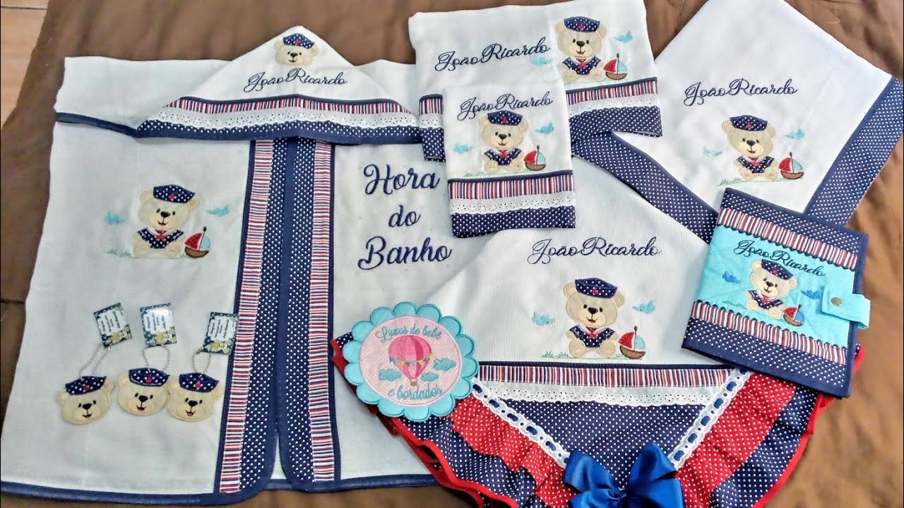 🔴kit urso marinheiro Enxoval de bebe bordado embroidered baby outfit