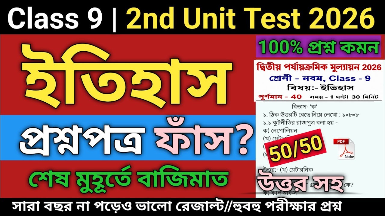 Class 9 History Second Unit Test Question Paper 2026 | Class 9 history 2nd unit test suggestion 2026