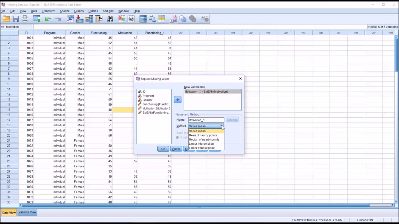 Replacing Missing Values in SPSS with the Series Mean