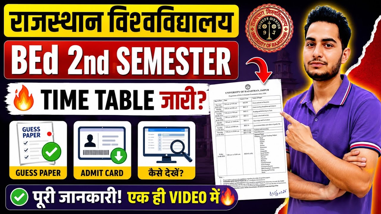 Rajasthan University BEd 2nd Semester Exams 2026 Time Table Out / BEd 2nd Semester Exam /Guess Paper