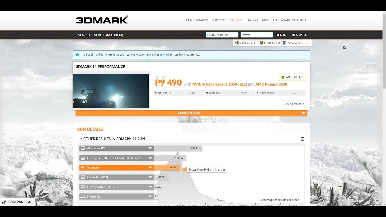 [Benchmark] 3DMark 11 Basic Edition - GTX 1050 Ti in 2020 (441.66)