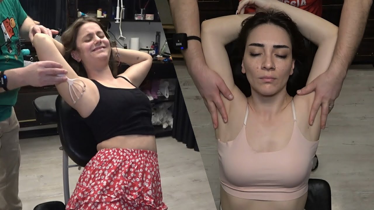FEMALE ENJOY SO TICKLISH ARMPIT AND BELLY MASSAGE COMBILATION + CRACKS + ASMR STRESS RELİEF