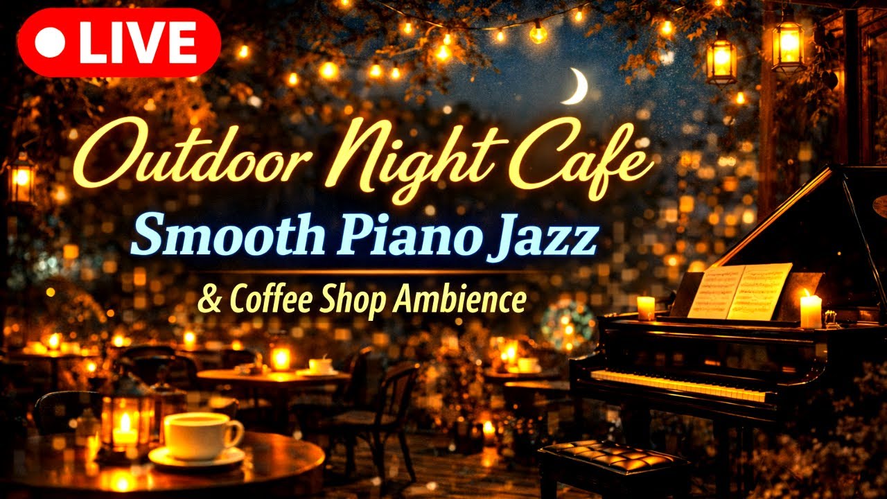 Late Night Outdoor Café ☕ Smooth Jazz Music Café Ambience