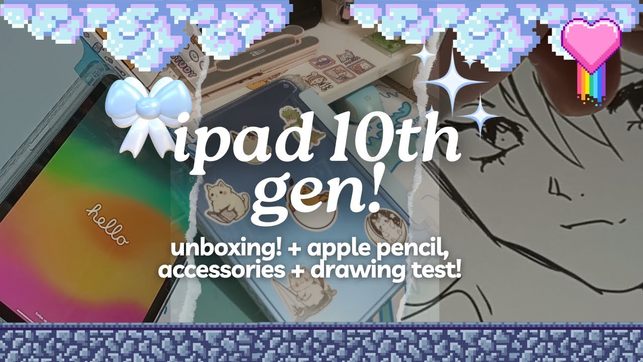 unboxing ipad 10th gen in 💙 | apple pencil usb-c artist review | accessories | drawing test!