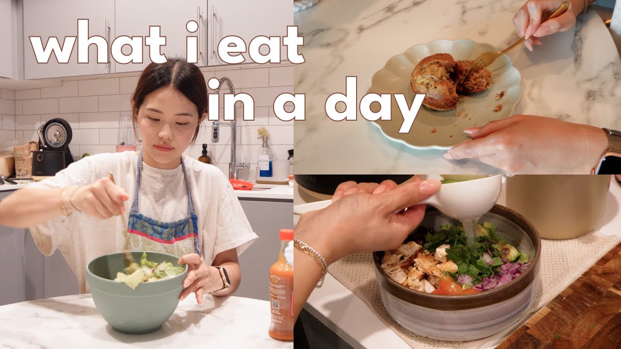 what i eat in a day | chinese steamed egg, banana muffin, healthy burrito bowl