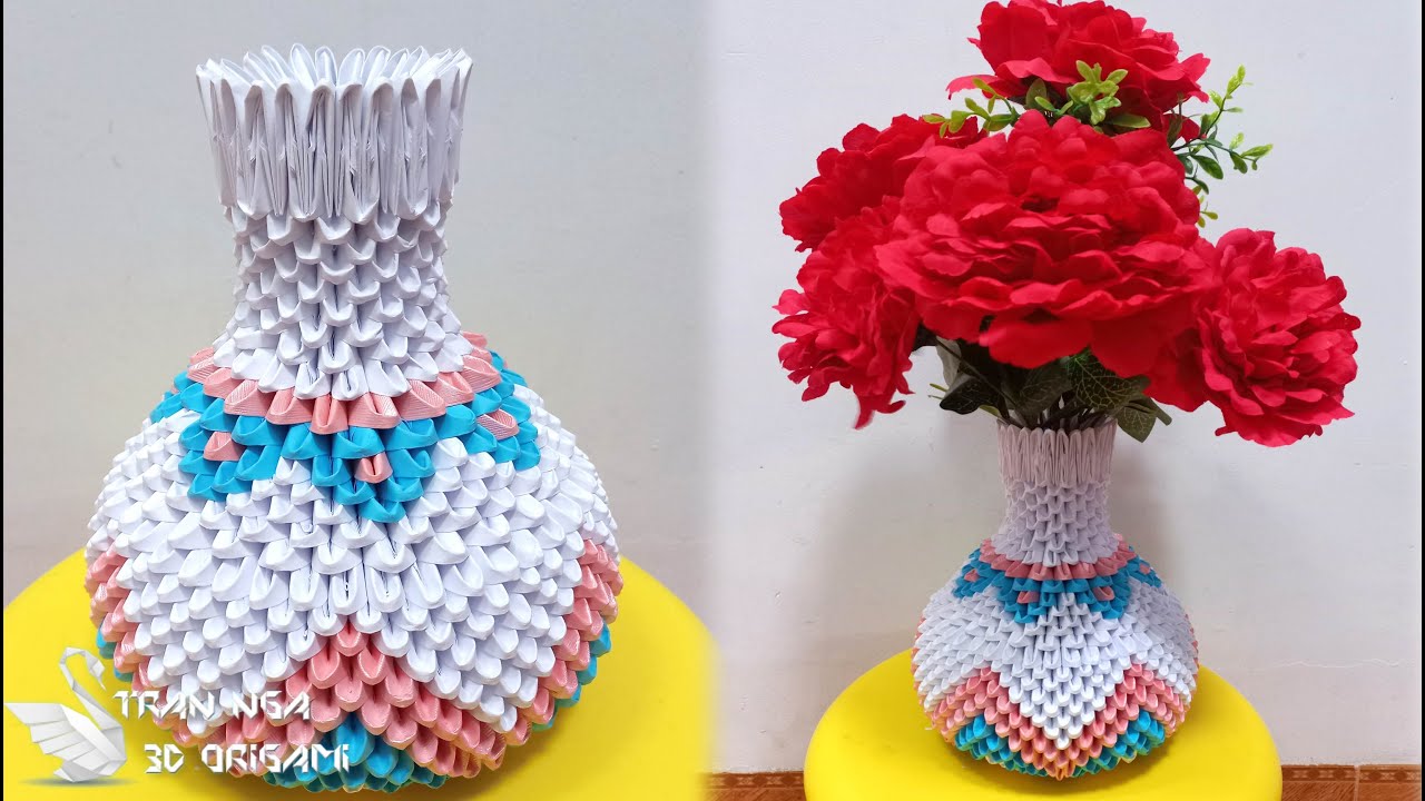 3d origami vase v27 tutorial | hacer un jarrón de papel idea de decoración del hogar